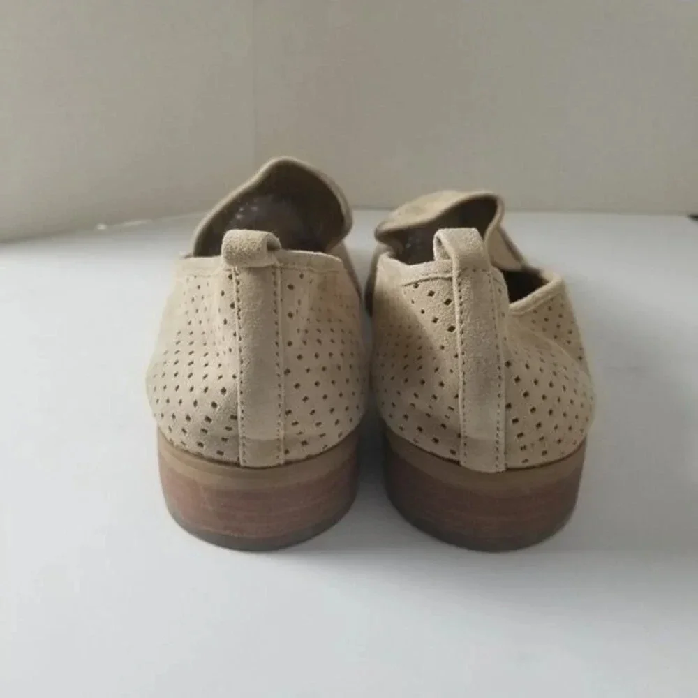 Susina Women's Beige Kellan Soft Suede Perforated Almond Toe Loafers‎